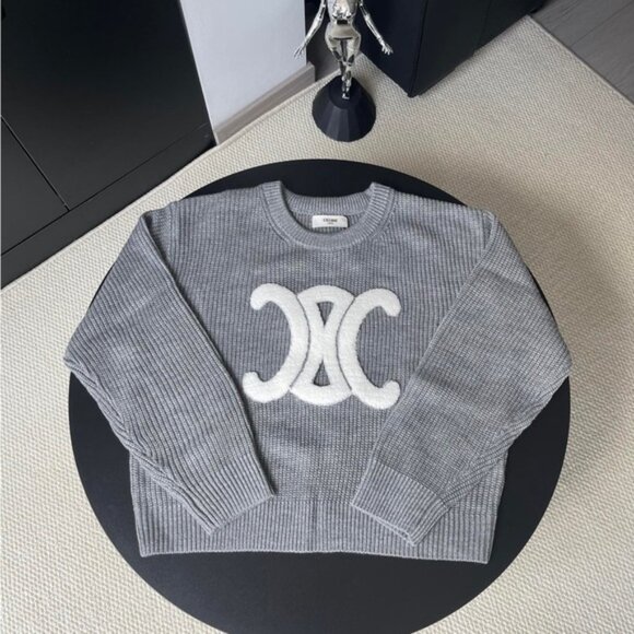 Celine Gray Sweater with White Logo – Women’s M - Picture 1 of 8